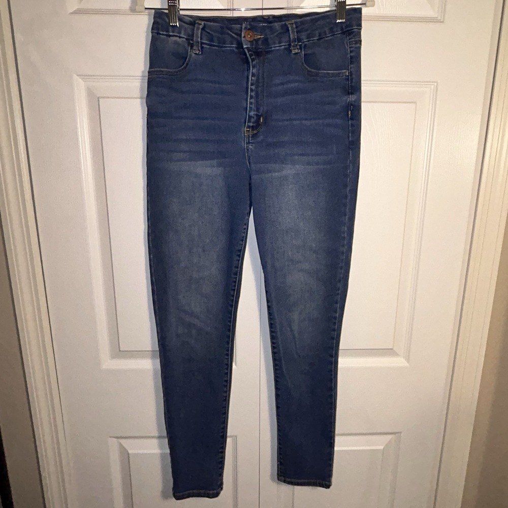 Super High Rise Skinny Jeans Medium Wash Stretch Denim Size 13